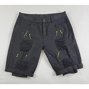 Men's M. Society Politically Incorrect Distressed Black Denim Jeans Shorts Sz 34